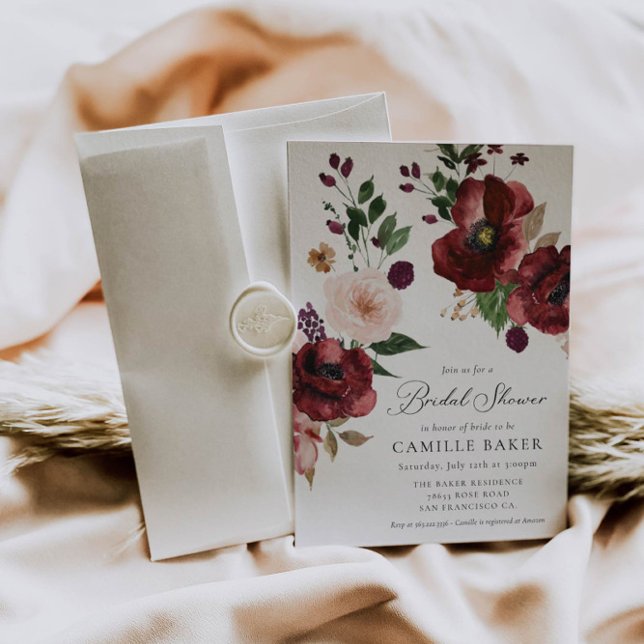 Burgundy Automne Floral Bridal Showée Invitation (Créateur téléchargé)