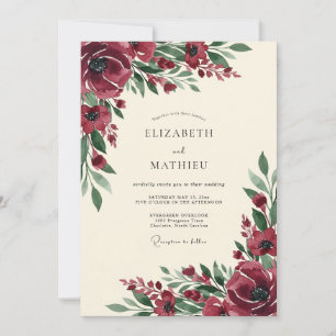 Burgundy Autumn Bloom Wedding Invitation