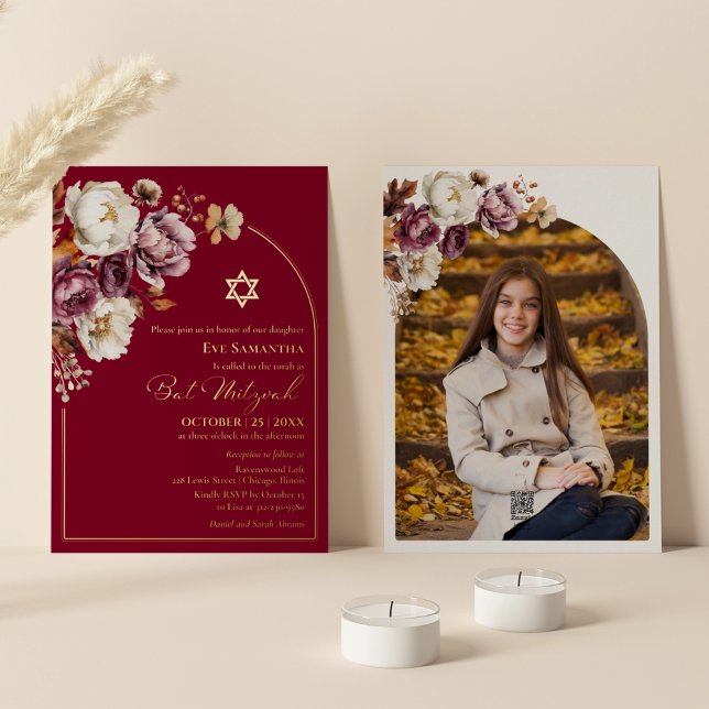 Burgundy Autumn Fall Floral Bat Mitzvah Photo Real (Creator Uploaded)
