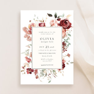 Burgundy Autumn Floral Bridal Shower Invitation