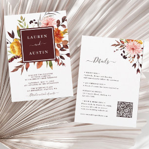 Burgundy Autumn Garden Wedding All in One Invitation