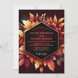 Burgundy Autumn Leaf Romance Wedding Invitation