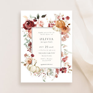 Burgundy Autumn Pumpkin Bridal Shower Invitation