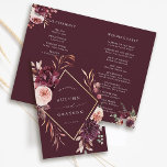 Burgundy Autumn Romance Gold Frame Wedding Program<br><div class="desc">This wedding ceremony program features a watercolor flower wreath of dahlias, garden roses, and peony in burgundy red, maroon, blush pink over fall leaves with a faux gold diamond shape frame. For more advanced customization of this design, please click the BLUE DESIGN TOOL BUTTON. Matching items are also available. NOTE:...</div>