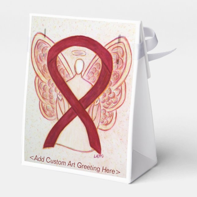 Burgundy Awareness Ribbon Angel Party Favour Boxes (Back Side)