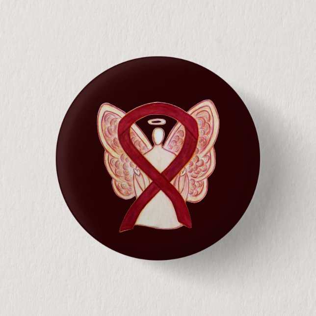 Burgundy Awareness Ribbon Angel Pendant Buttons (Front)