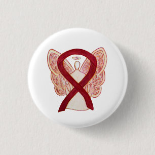 Burgundy Awareness Ribbon Angel Pendant Buttons