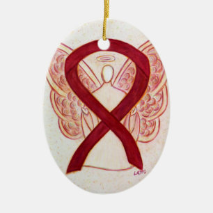 Burgundy Awareness Ribbon Angel Pendant Ornament