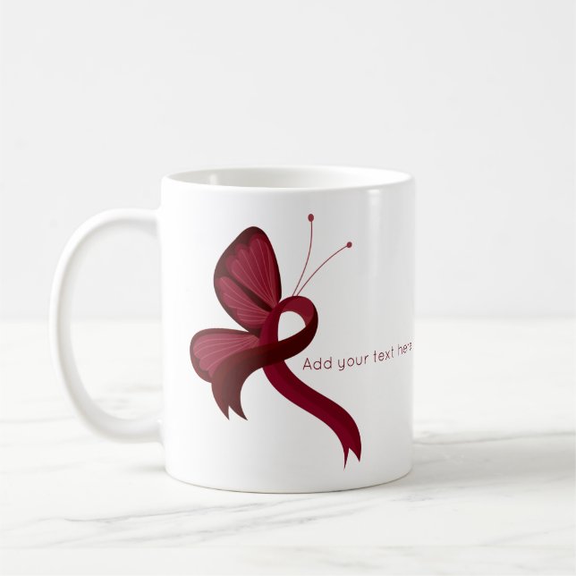Burgundy Awareness Ribbon Butterfly Coffee Mug (Left)