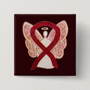 Burgundy Awareness Ribbon Custom Angel Pin Buttons