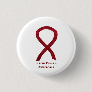 Burgundy Awareness Ribbon Custom Pin Buttons