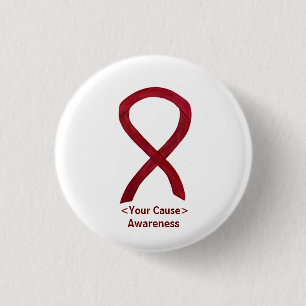 Burgundy Awareness Ribbon Custom Pin Buttons