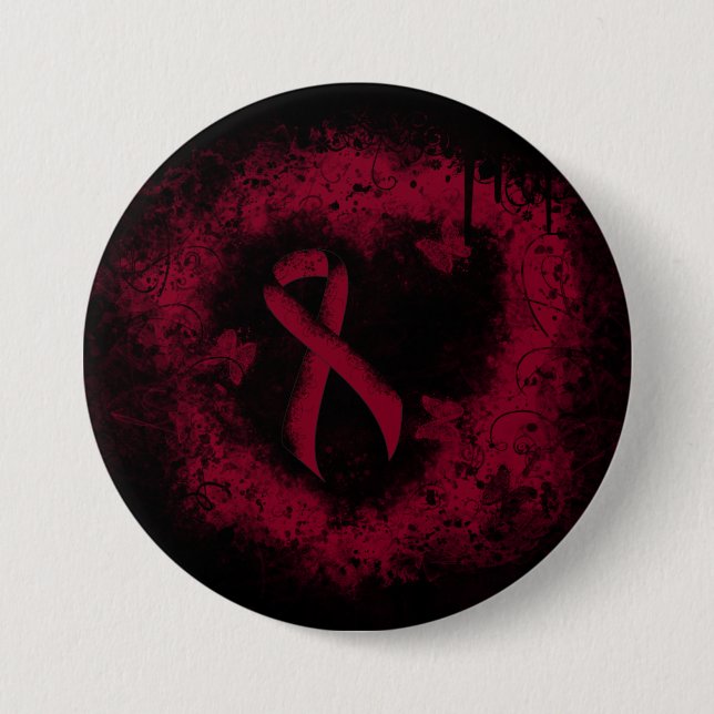Burgundy Awareness Ribbon Grunge Heart 3 Inch Round Button (Front)
