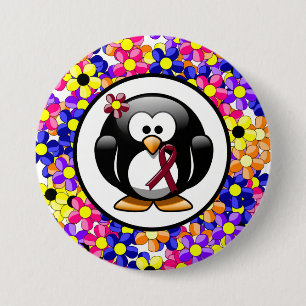 Burgundy Awareness Ribbon Penguin 3 Inch Round Button