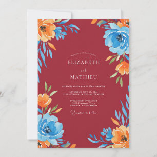 Burgundy Azure Bloom Wedding Invitation