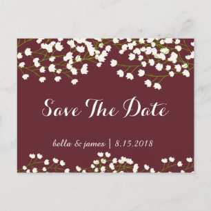 Burgundy Baby's Breath Save The Date Postcards