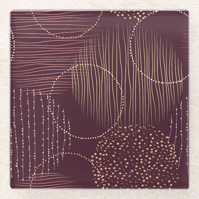 Burgundy background, circle seamless pattern. glass coaster (Front)