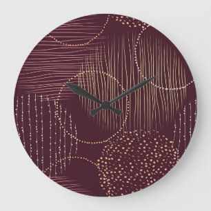 Burgundy background, circle seamless pattern. large clock