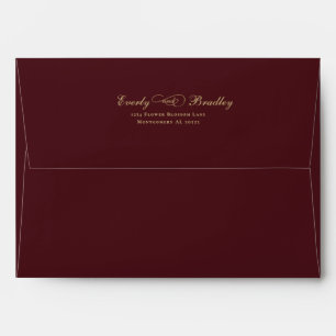 Burgundy Background Elegant Gold Script Formal   Envelope