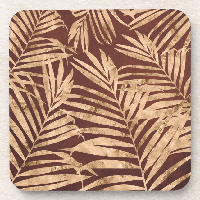 Burgundy Background/Gold Leaf Coasters (Front)