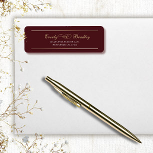 Burgundy Background White Gold Elegant Address