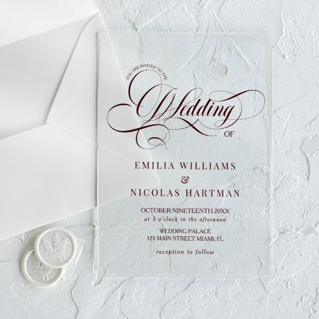 Burgundy Baroque Elegant Wedding Acrylic Invitations (Creator Uploaded)
