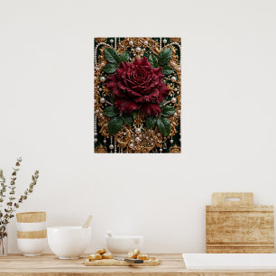 Burgundy Baroque Rose Poster
