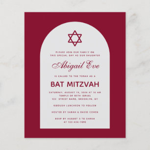 Burgundy Bat Mitzvah Arch Budget Red Invitation