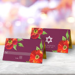Burgundy Bat Mitzvah Bold Floral Watercolor Modern Place Card<br><div class="desc">No Bat Mitzvah party is complete without personalized place cards. Let your favourite Bat Mitzvah be proud, rejoice and celebrate her milestone at her perfectly coordinated party. This sophisticated, chic, stunning, floral watercolor with modern san serif type overlays a burgundy background. Faux gold foil lines the inside. Personalize the custom...</div>
