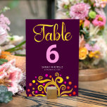 Burgundy Bat Mitzvah Gold Foil Tree of Life Modern Table Number<br><div class="desc">No Bat Mitzvah party is complete without personalized table number cards. Let your favourite Bat Mitzvah be proud, rejoice and celebrate her milestone at her perfectly coordinated party. This sophisticated, chic, stunning, abstract graphic faux gold foil tree with sparkly pink, orange, and red Star of David and dot “leaves” and...</div>