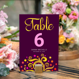Burgundy Bat Mitzvah Gold Foil Tree of Life Modern Table Number