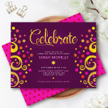 Burgundy Bat Mitzvah Modern Gold Foil Tree of Life Enclosure Card<br><div class="desc">Be proud, rejoice and showcase this milestone of your favourite Bat Mitzvah! This abstract, graphic faux gold foil tree with sparkly pink, orange, and red Star of David and dot “leaves” on a rich purple burgundy background, is the perfect personalized party info insert for this special occasion. A tiny, dark...</div>