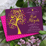 Burgundy Bat Mitzvah Modern Gold Foil Tree of Life Invitation<br><div class="desc">Be proud, rejoice and showcase this milestone of your favourite Bat Mitzvah! This graphic faux gold foil tree with sparkly pink, orange, and red Star of David and dot “leaves” on a rich purple burgundy background is the perfect invitation for this special occasion. A tiny, dark red Star of David...</div>