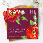 Burgundy Bat Mitzvah Red Floral Watercolor Modern Save The Date<br><div class="desc">Make sure all your friends and relatives will be able to celebrate your daughter’s milestone Bat Mitzvah! Send out this chic, stunning, red floral watercolor with modern san serif type against a burgundy background, personalized “Save the Date” announcement card. Faux gold foil, red floral watercolor and a white Star of...</div>