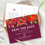 Burgundy Bat Mitzvah Save Date Floral Watercolor Invitation Postcard<br><div class="desc">Make sure all your friends and relatives will be able to celebrate your daughter’s milestone Bat Mitzvah! Send out this chic, stunning, red floral watercolor with modern san serif type against a burgundy background, personalized “Save the Date” announcement postcard. Personalize the custom text with your Bat Mitzvah’s name and date....</div>