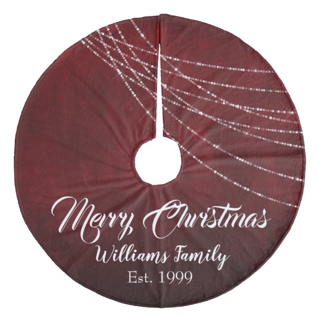 Burgundy Beauty Merry Christmas Fancy Fleece Tree Skirt (Front)