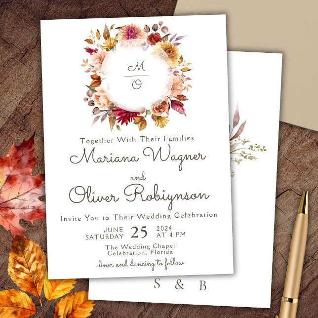 Burgundy Beige Romantic Floral Wedding Invitation (Creator Uploaded)