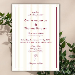 Burgundy Beige Striped Minimal Formal Wedding Invitation