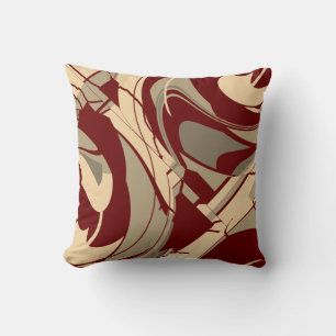 Burgundy Beige Taupe Flowing Floral Art Design Throw Pillow