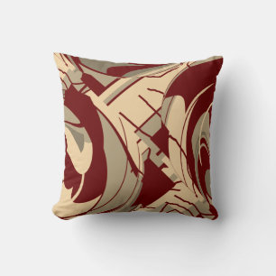 Burgundy Beige Taupe Lush Leaves Floral Art Design Throw Pillow