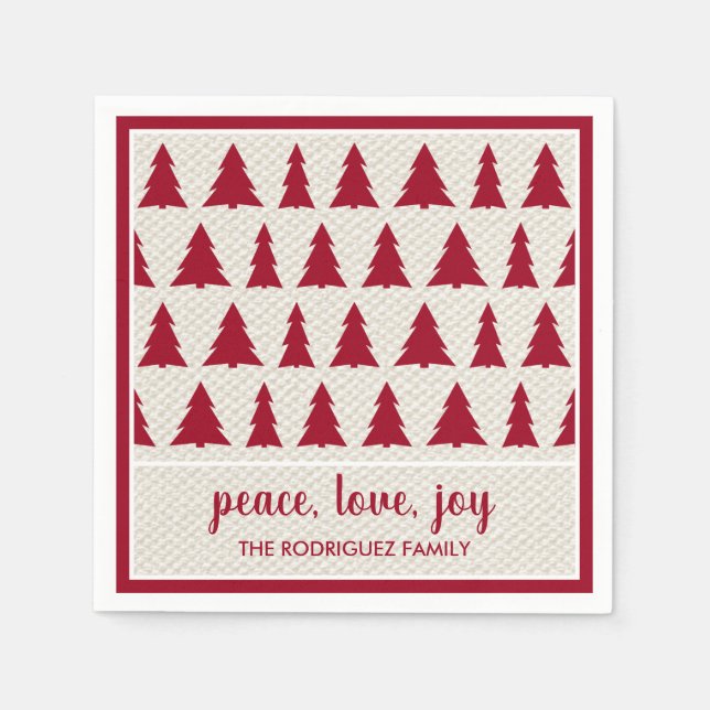 Burgundy Beige Tree Pattern Name Holiday Party Napkin (Front)