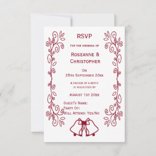 Burgundy Bells Scrollwork Design Wedding RSVP Card