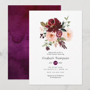 Burgundy Berry and Blush Floral Bridal Shower Invitation