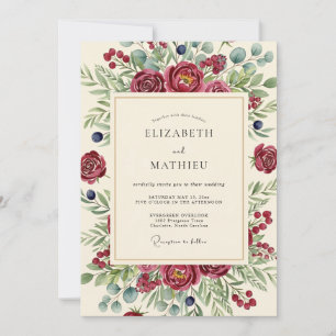 Burgundy Berry Botanical Wedding Invitation