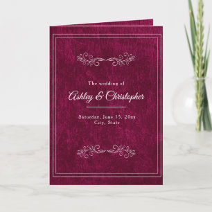 Burgundy Berry Velvet White Folded Wedding Program