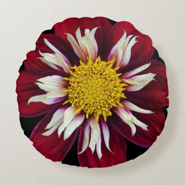Burgundy Bev Dahlia Round Pillow (Front)
