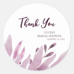Burgundy Big leaf Bridal Shower Thank You Classic Round Sticker