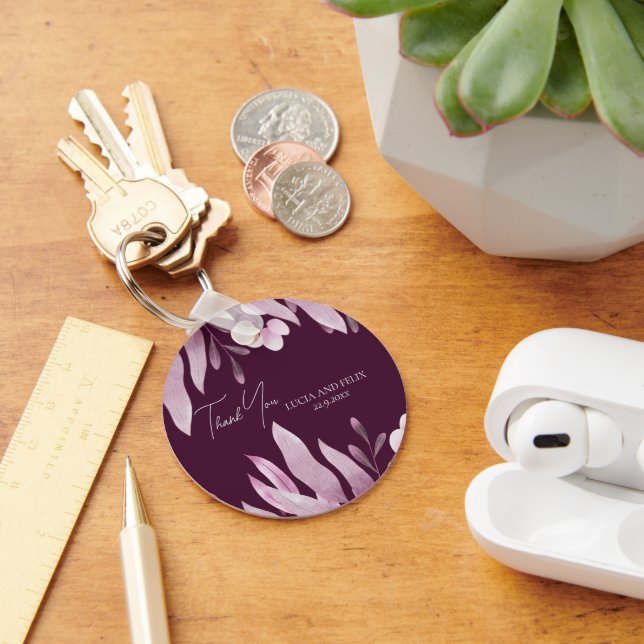 Burgundy Big Leaves Wedding Thank You Keychain (Desk)