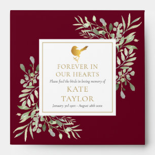 Burgundy Bird Seed Packet Greenery Funeral Envelope