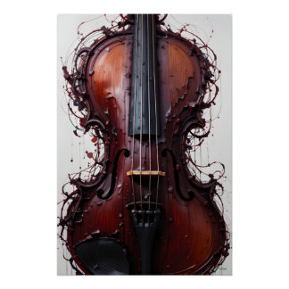 Burgundy Black Abstract Violin Poster